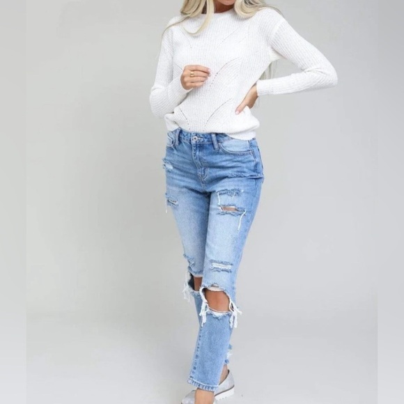 SPECIAL A DISTRESSED RELAXED DENIM MEDIU MED-RISE WASH JEANS SIZE 7 - Picture 4 of 16